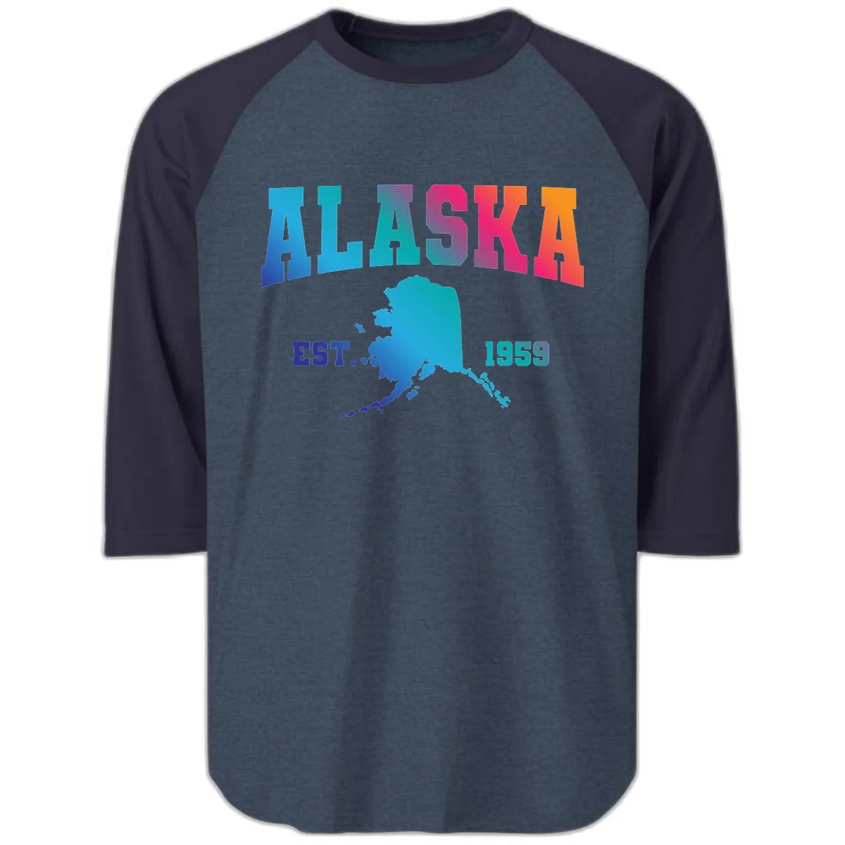Alaska Est. 1959 State Pride Raglan 3/4 in Heather Denim Navy