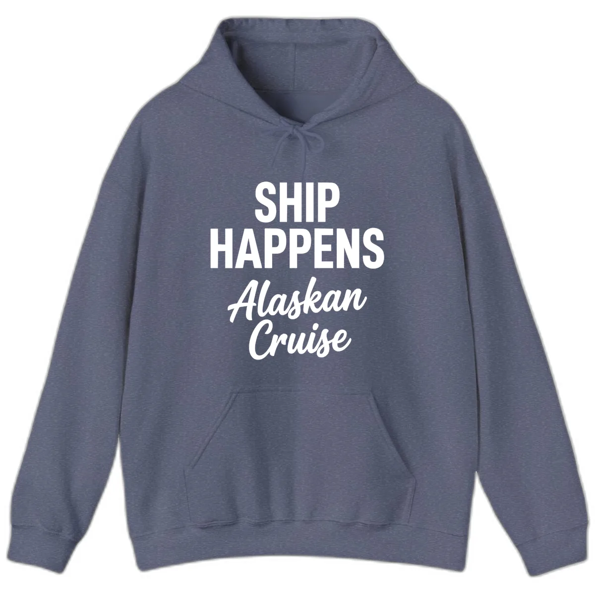 Ship Happens Alaskan Cruise Hoodie in Heather Navy