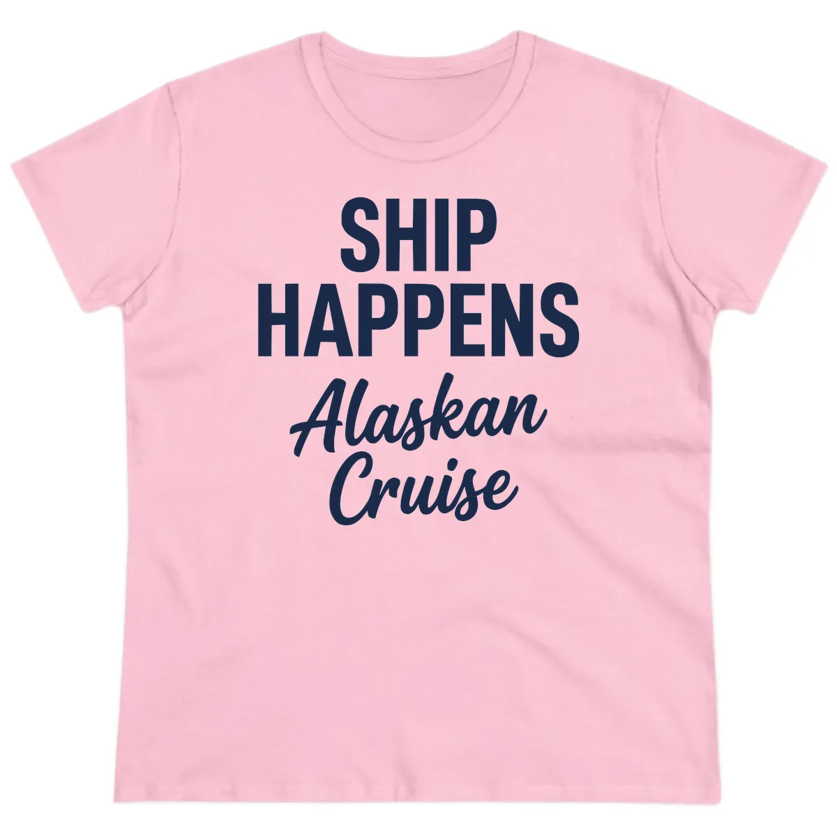 Ship Happens Alaskan Cruise Ladies Tee in Light Pink