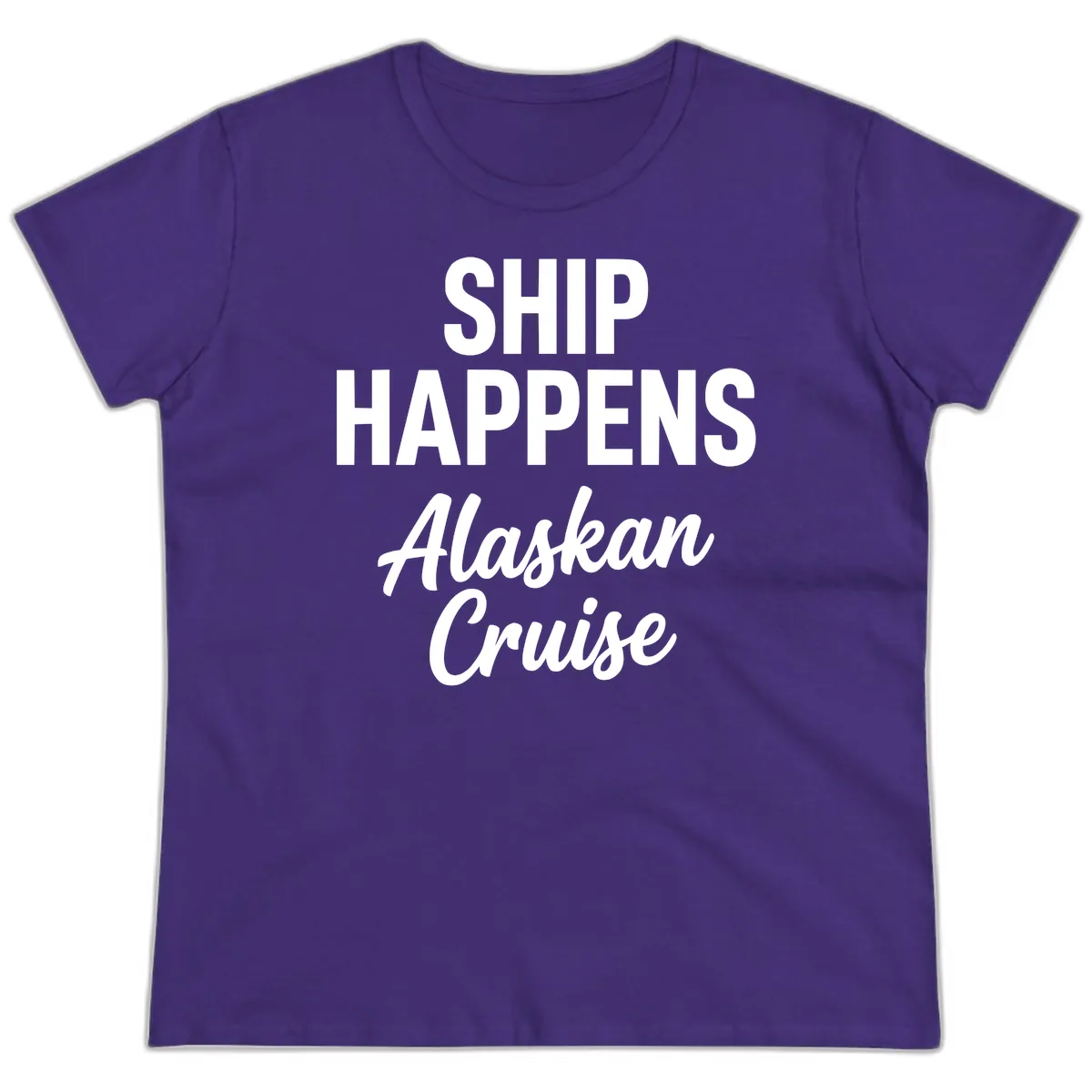 Ship Happens Alaskan Cruise Ladies Tee in Purple