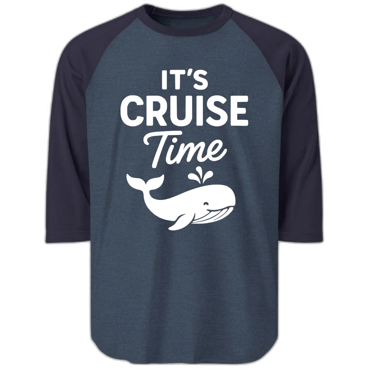 It's Cruise Time Whale Raglan 3/4 in Heather Denim Navy