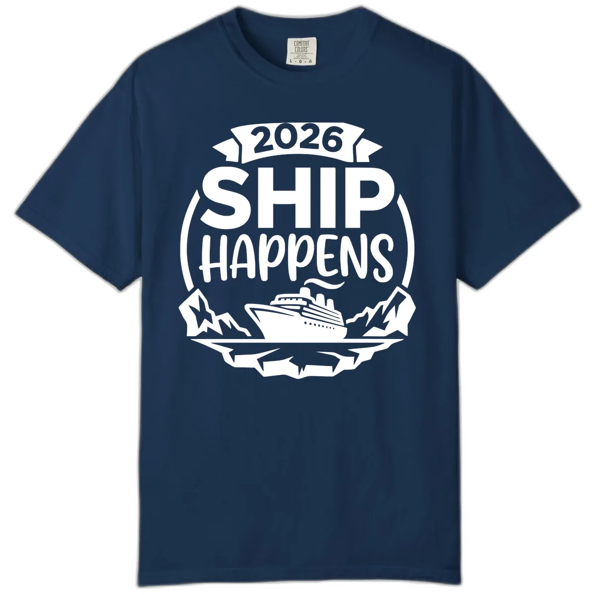 2026 Ship Happens Cruise Badge Comfort Color in Navy