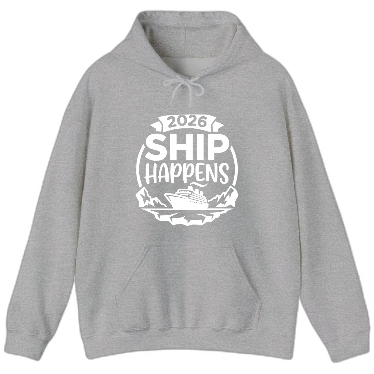 2026 Ship Happens Cruise Badge Hoodie in Sport Grey