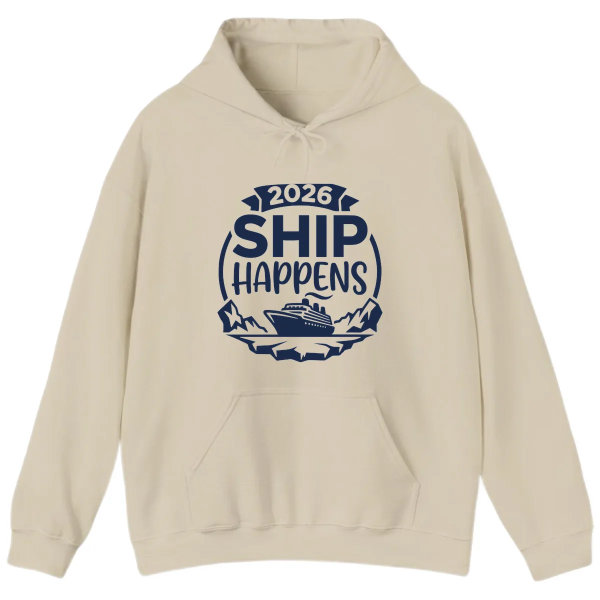 2026 Ship Happens Cruise Badge Hoodie in Sand