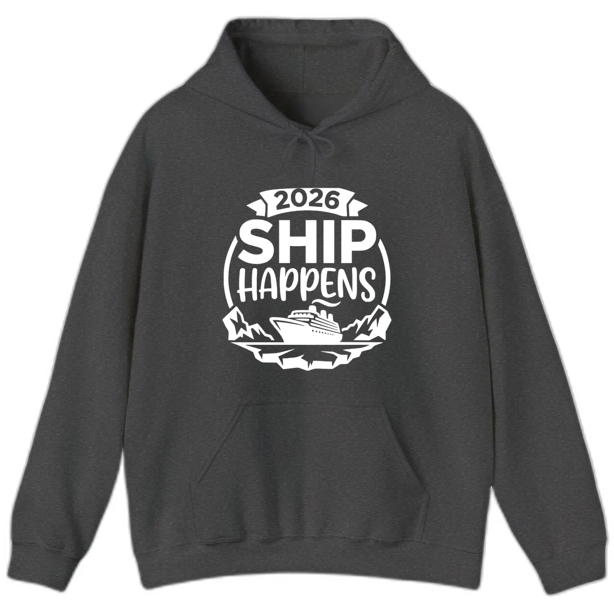 2026 Ship Happens Cruise Badge Hoodie in Dark Heather
