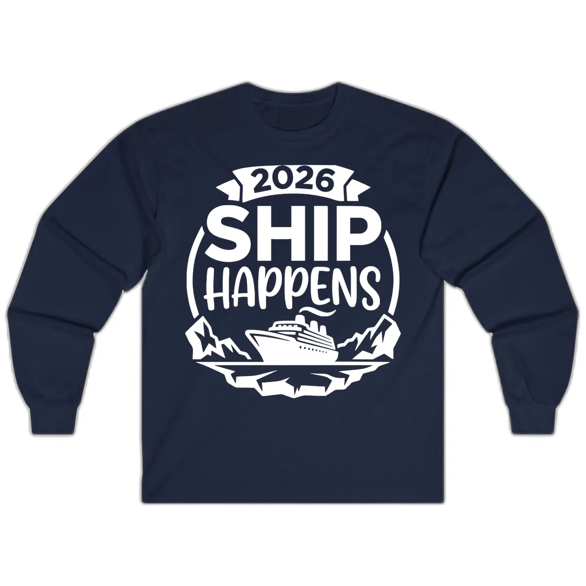 2026 Ship Happens Cruise Badge Long Sleeve in Navy