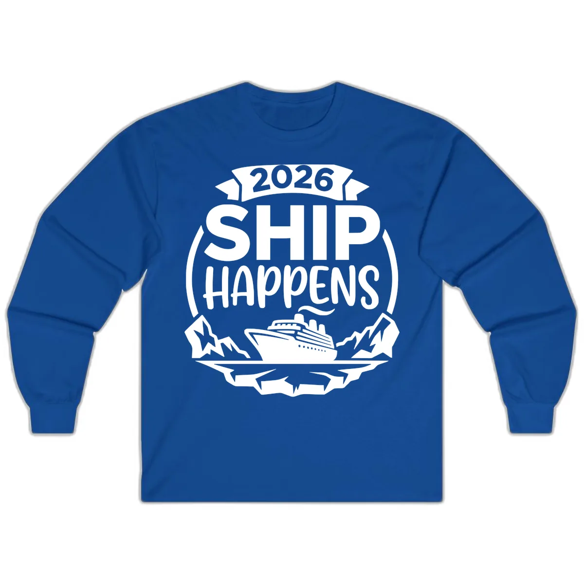 2026 Ship Happens Cruise Badge Long Sleeve in Royal