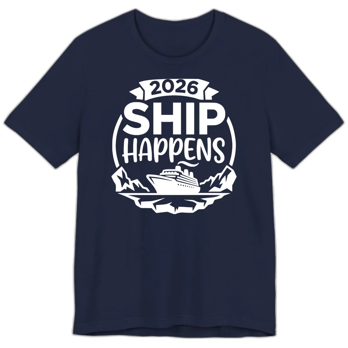 2026 Ship Happens Cruise Badge Premium T-Shirt in Navy