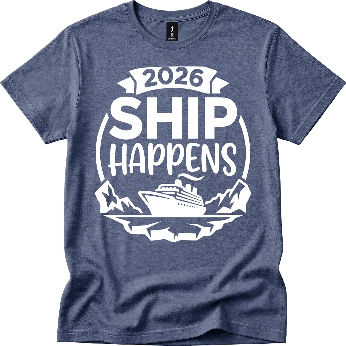 2026 Ship Happens Cruise Badge T-Shirt in Heather Navy