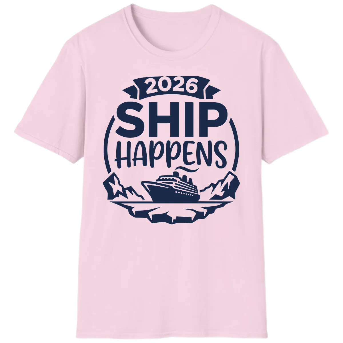 2026 Ship Happens Cruise Badge T-Shirt in Light Pink