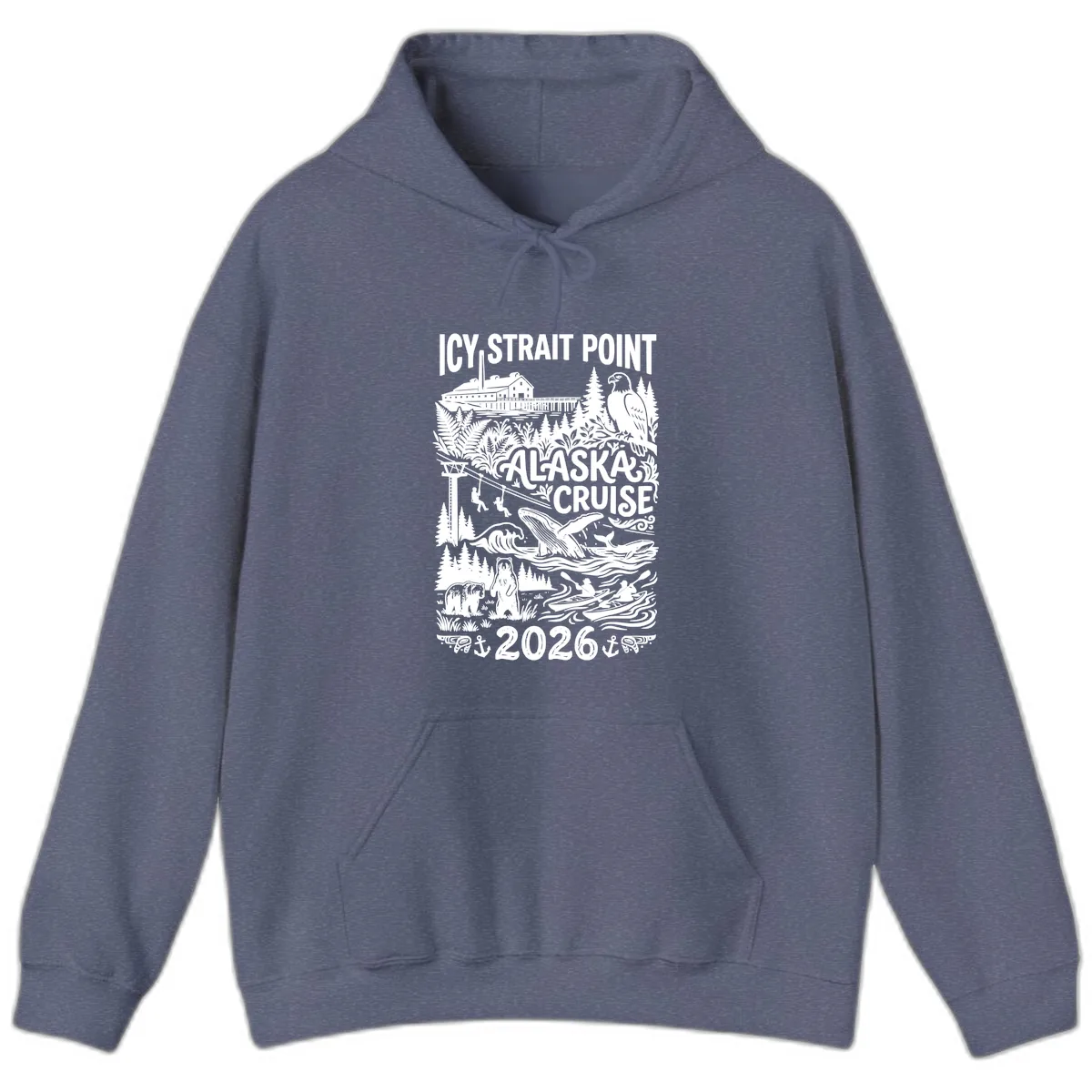 Icy Strait Point Alaska Cruise 2026 Hoodie in Heather Navy