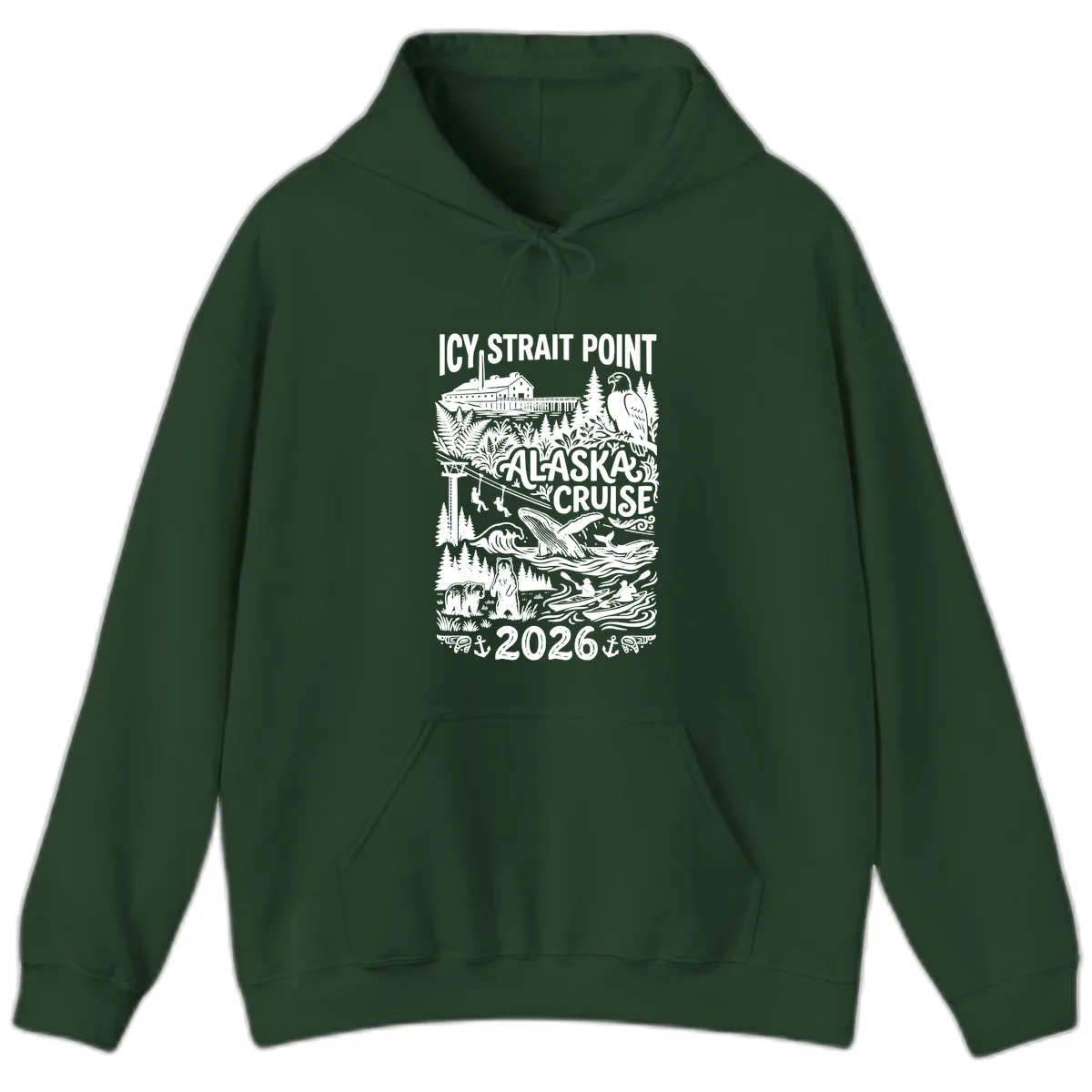 Icy Strait Point Alaska Cruise 2026 Hoodie in Forest Green