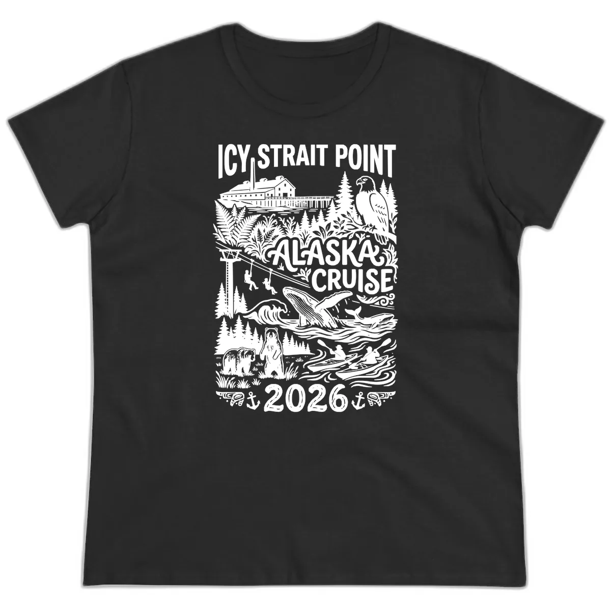 Icy Strait Point Alaska Cruise 2026 Ladies Tee in Black