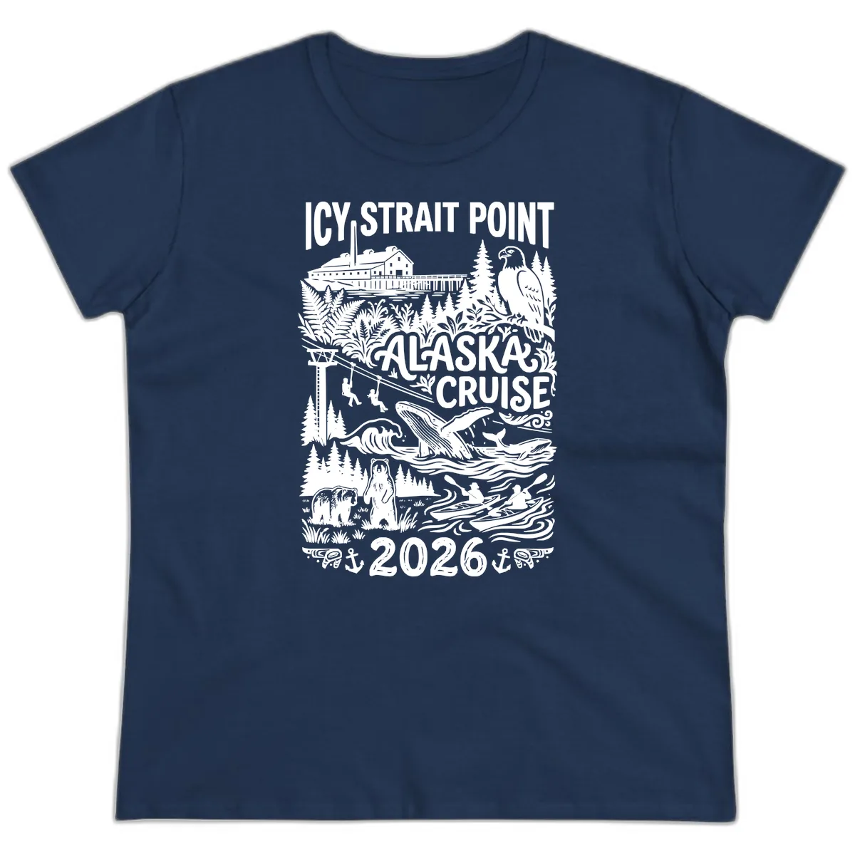 Icy Strait Point Alaska Cruise 2026 Ladies Tee in Navy