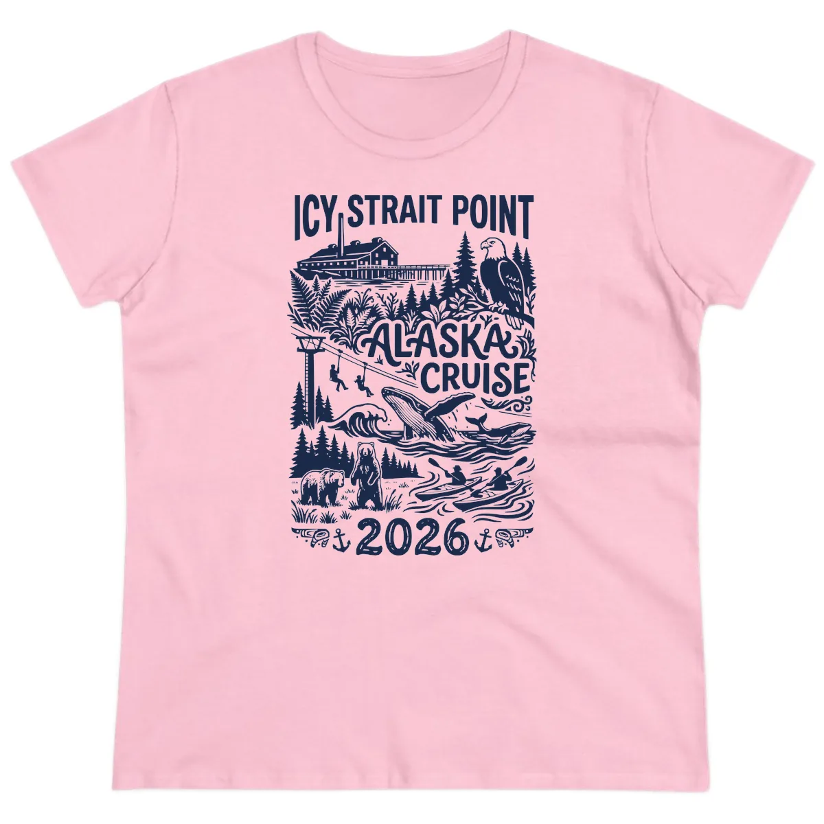 Icy Strait Point Alaska Cruise 2026 Ladies Tee in Light Pink