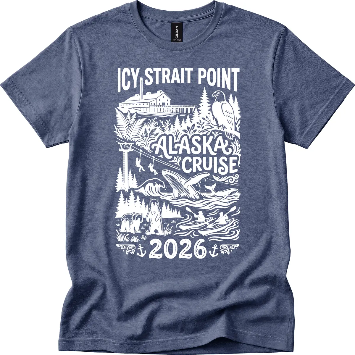 Icy Strait Point Alaska Cruise 2026 T-Shirt in Heather Navy
