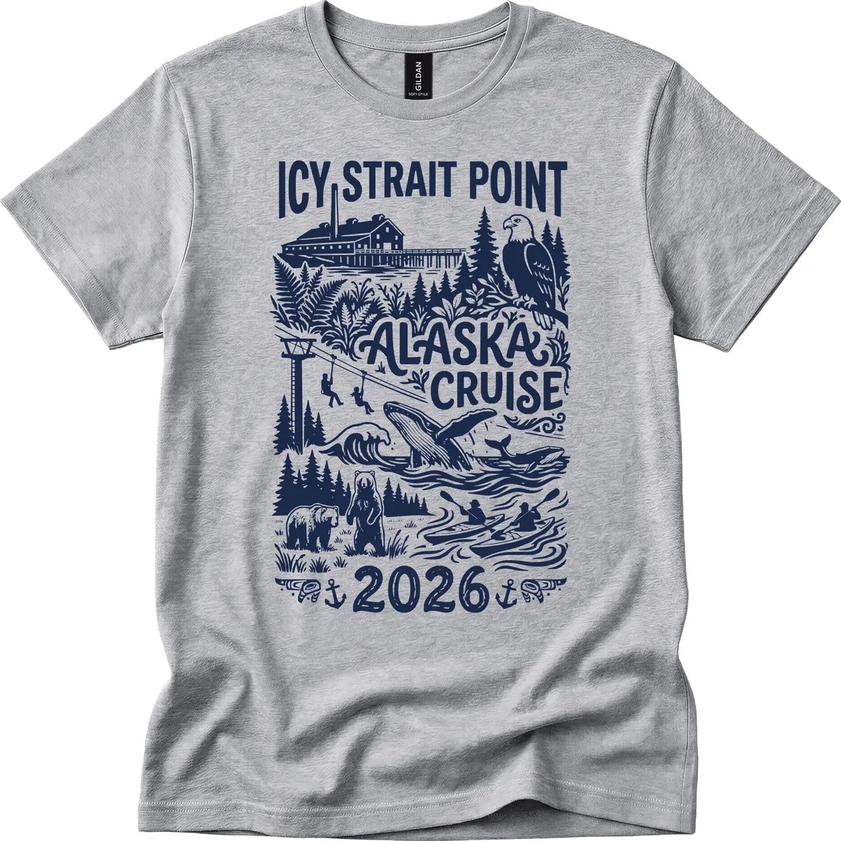 Icy Strait Point Alaska Cruise 2026 T-Shirt in Sport Grey
