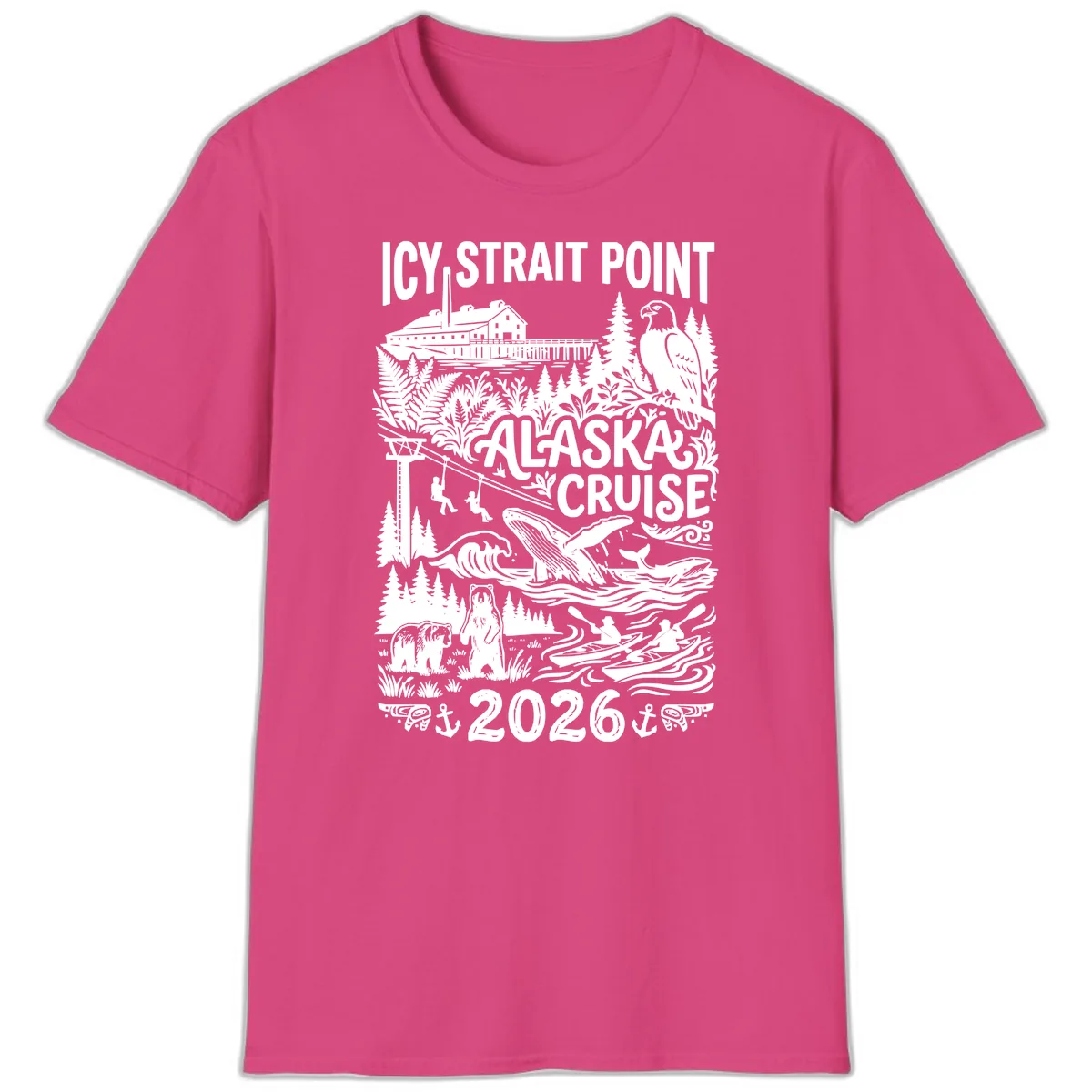 Icy Strait Point Alaska Cruise 2026 T-Shirt in Heliconia