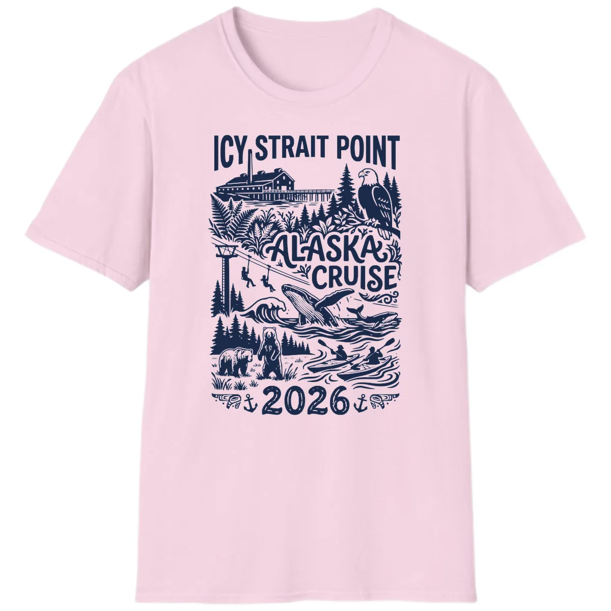 Icy Strait Point Alaska Cruise 2026 T-Shirt in Light Pink