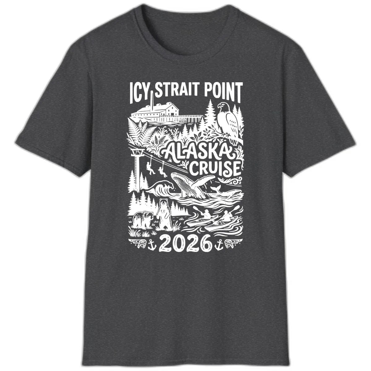 Icy Strait Point Alaska Cruise 2026 T-Shirt in Dark Heather