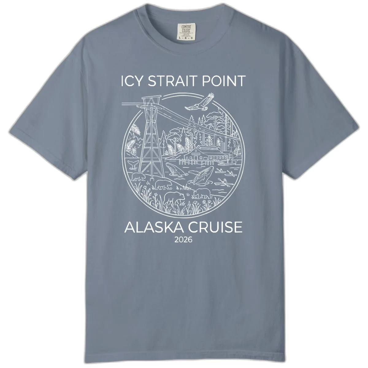 Icy Strait Point Wildlife Panorama Comfort Color in Blue Jean