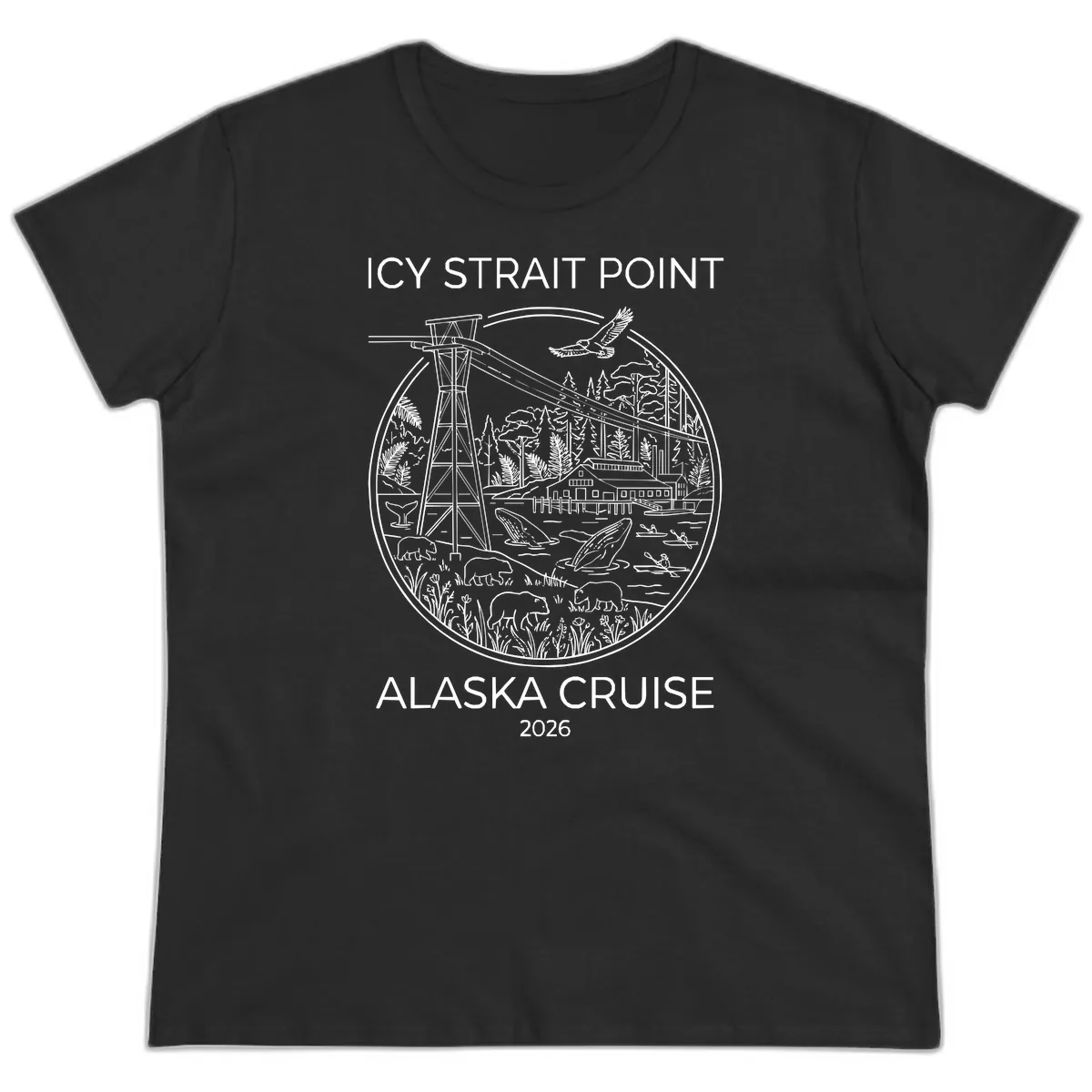 Icy Strait Point Wildlife Panorama Ladies Tee in Black