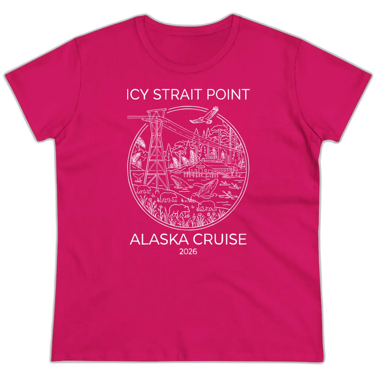 Icy Strait Point Wildlife Panorama Ladies Tee in Heliconia