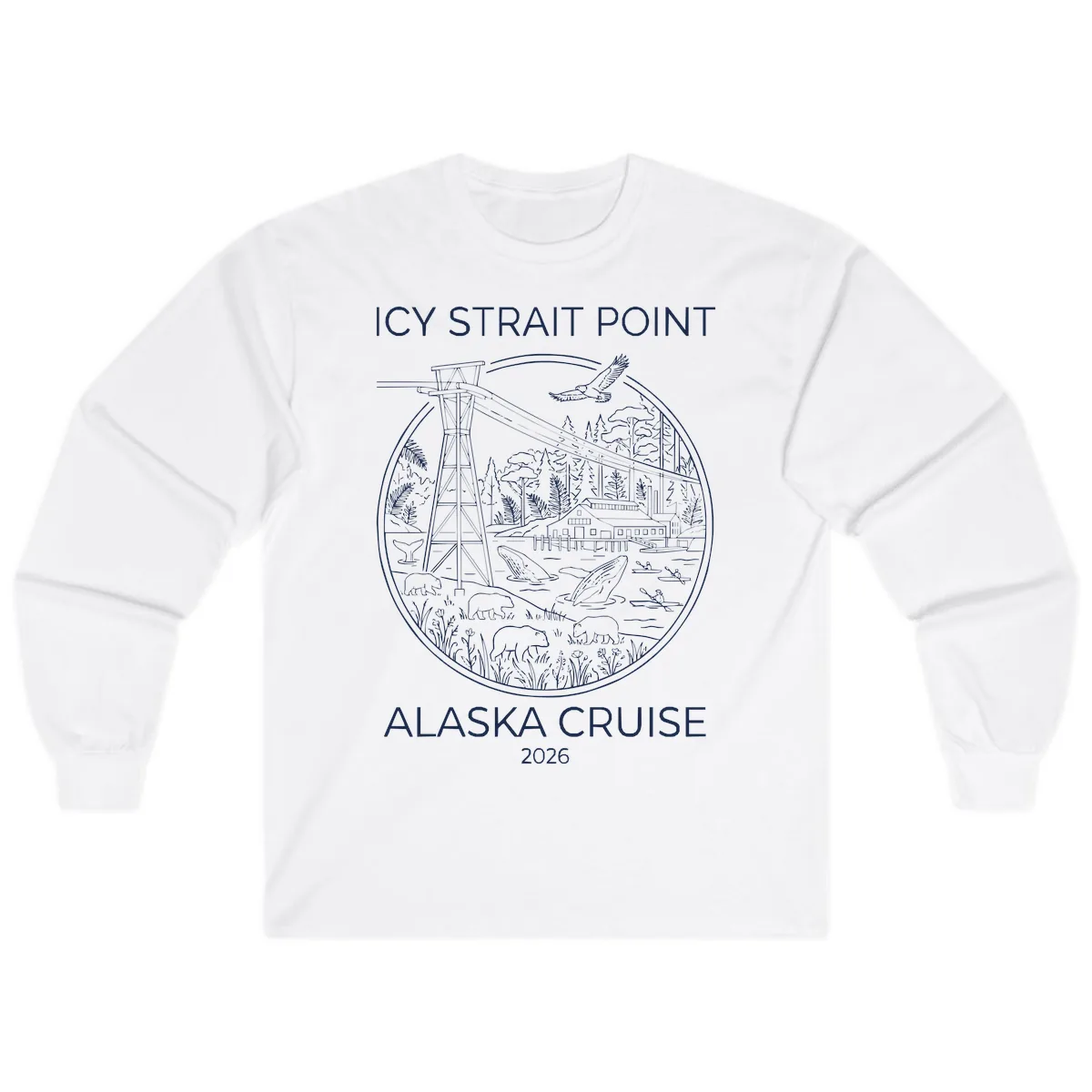 Icy Strait Point Wildlife Panorama Long Sleeve in White