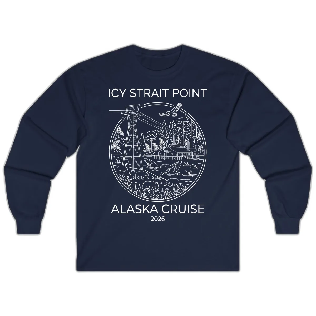 Icy Strait Point Wildlife Panorama Long Sleeve in Navy