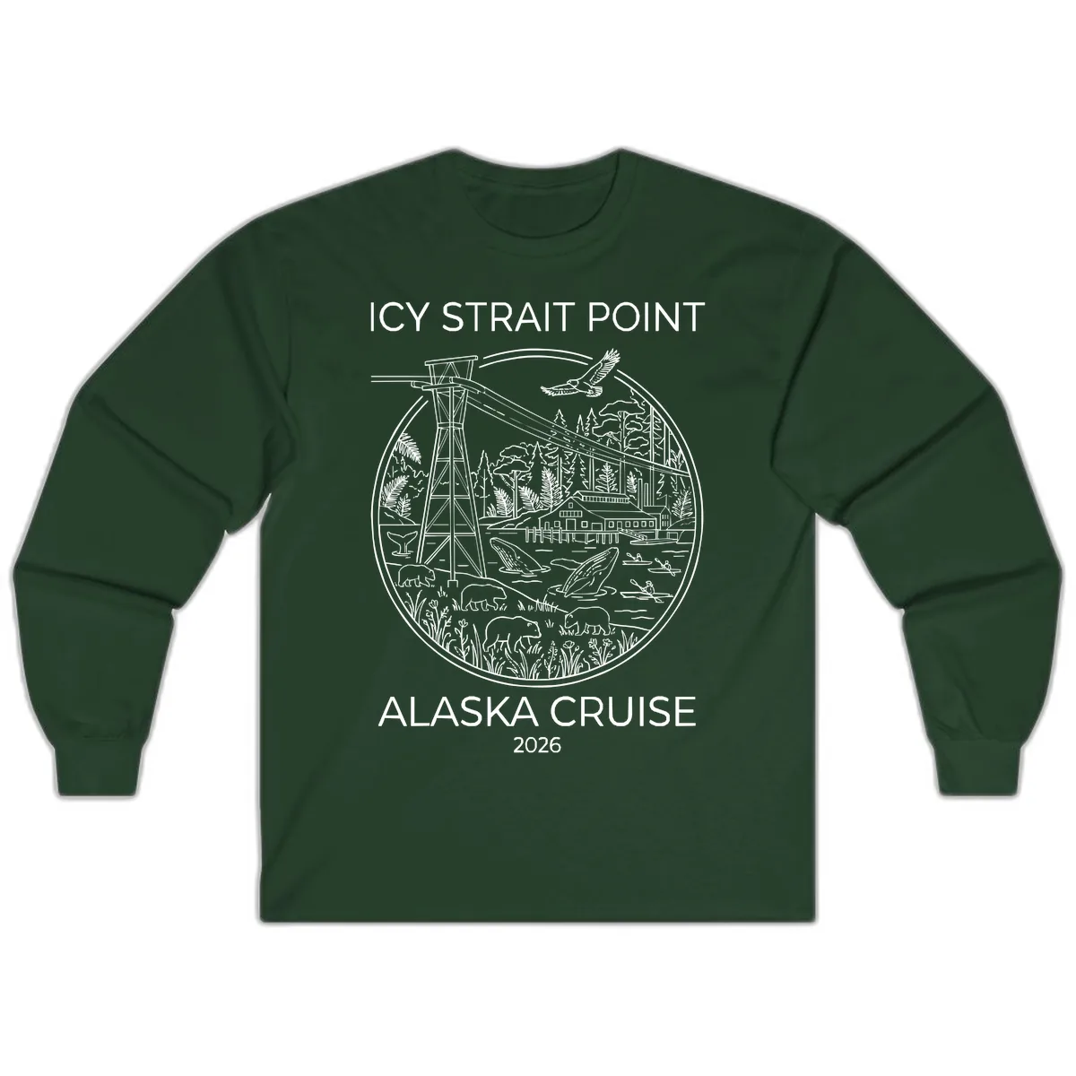 Icy Strait Point Wildlife Panorama Long Sleeve in Forest Green