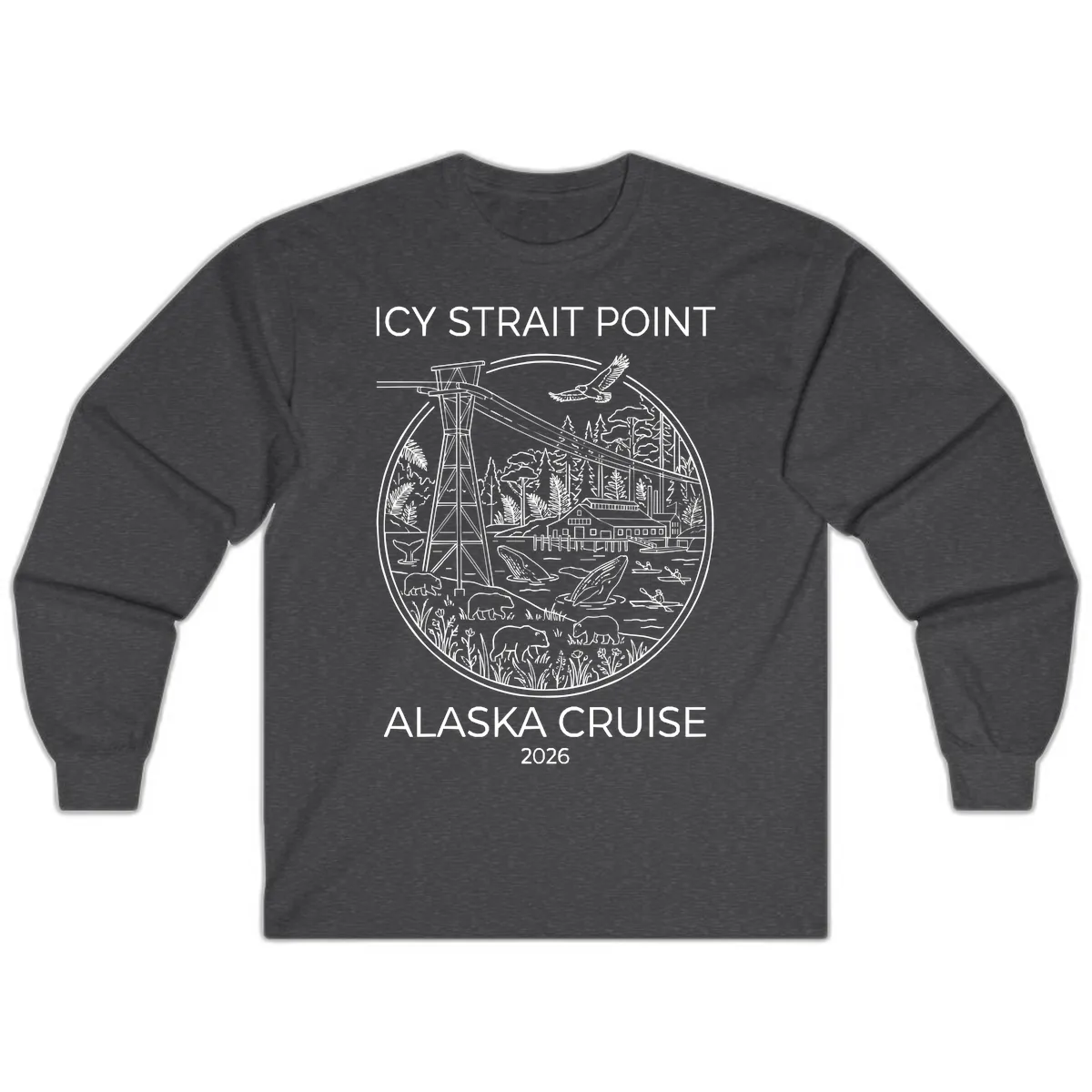Icy Strait Point Wildlife Panorama Long Sleeve in Dark Heather