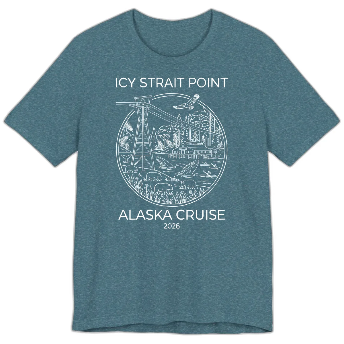 Icy Strait Point Wildlife Panorama Premium T-Shirt in Heather Deep Teal