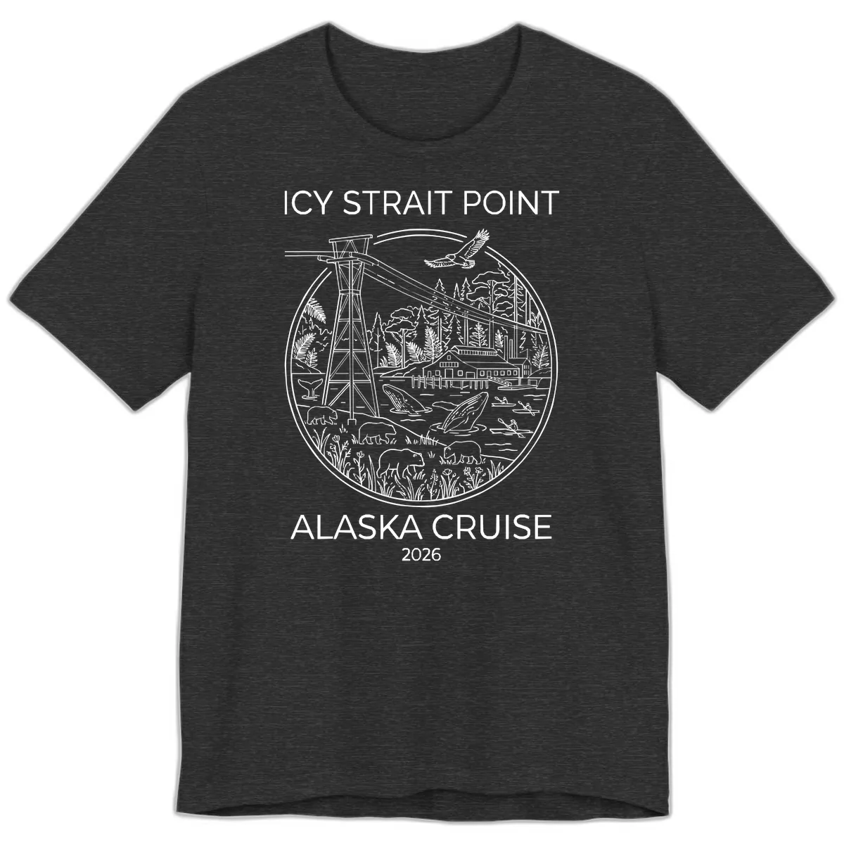 Icy Strait Point Wildlife Panorama Premium T-Shirt in Dark Grey Heather