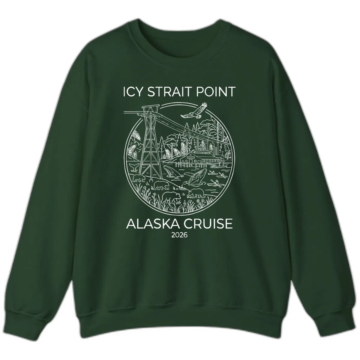 Icy Strait Point Wildlife Panorama Sweatshirt in Forest Green