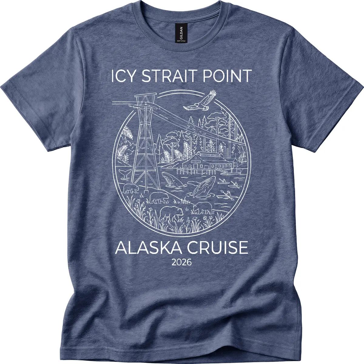 Icy Strait Point Wildlife Panorama T-Shirt in Heather Navy