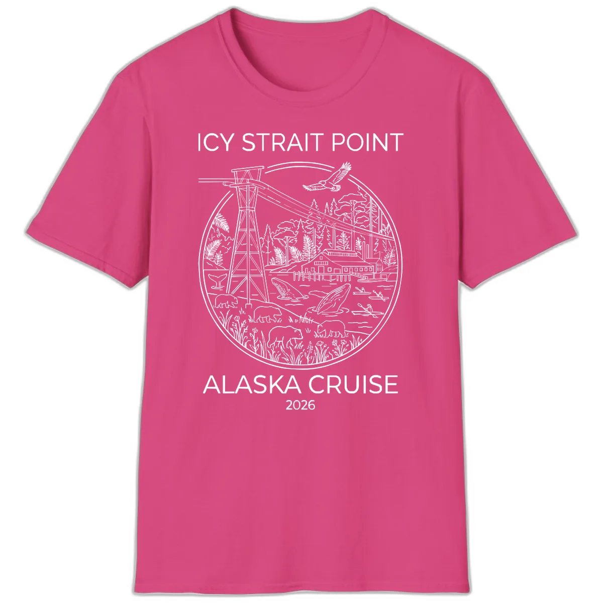 Icy Strait Point Wildlife Panorama T-Shirt in Heliconia