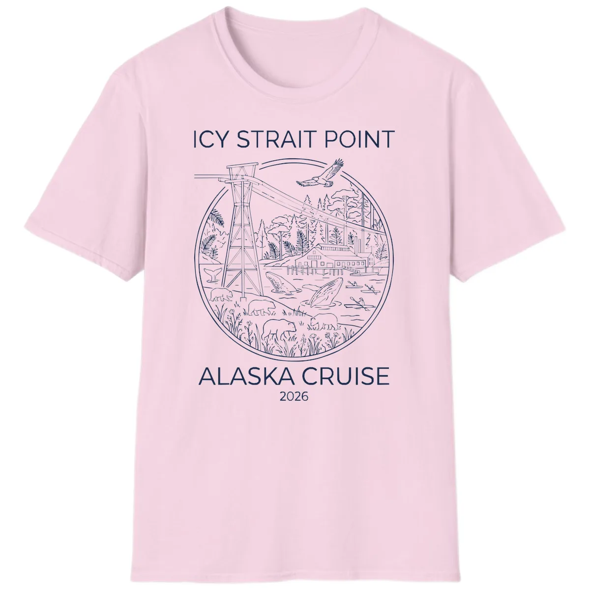 Icy Strait Point Wildlife Panorama T-Shirt in Light Pink