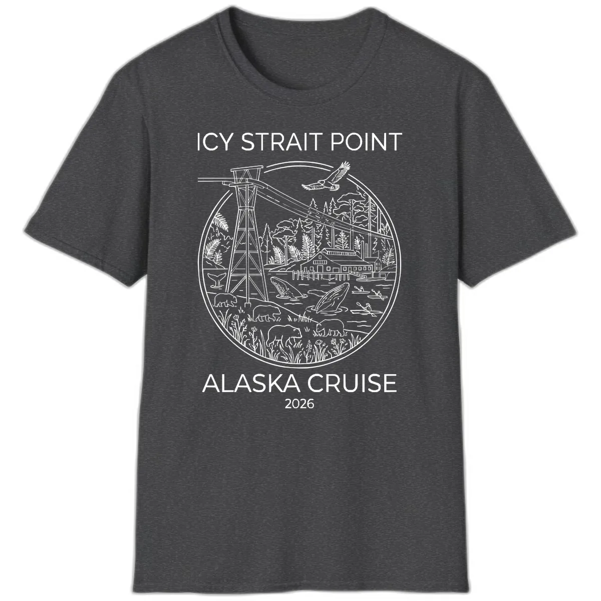Icy Strait Point Wildlife Panorama T-Shirt in Dark Heather