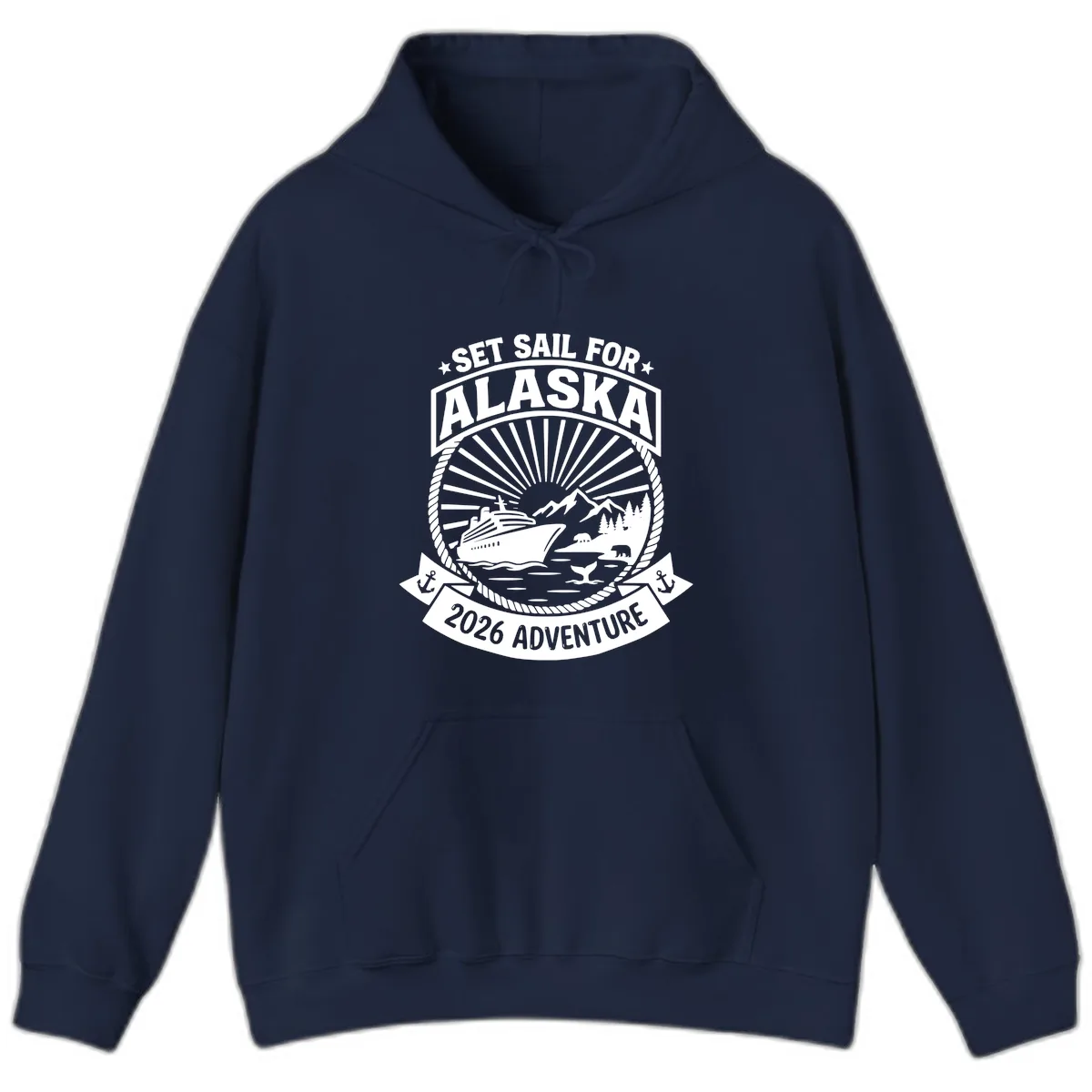 Set Sail For Alaska 2026 Adventure Hoodie in Navy