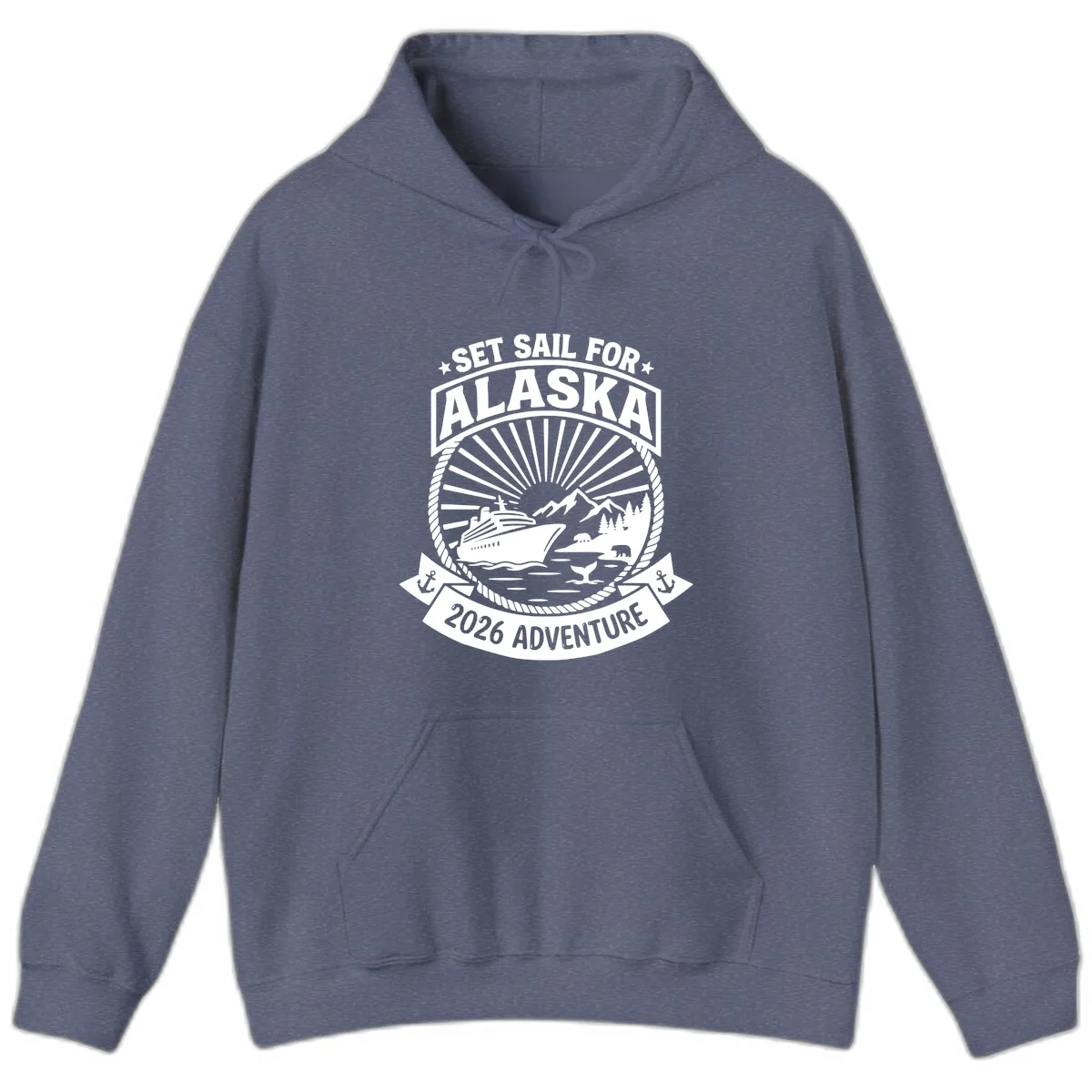 Set Sail For Alaska 2026 Adventure Hoodie in Heather Navy