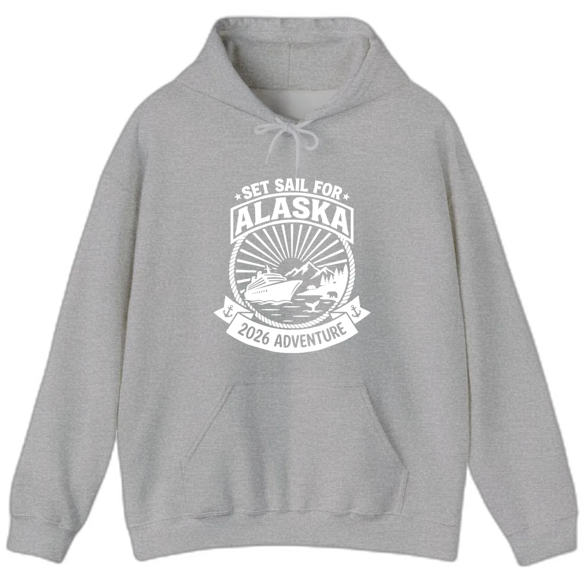 Set Sail For Alaska 2026 Adventure Hoodie in Sport Grey