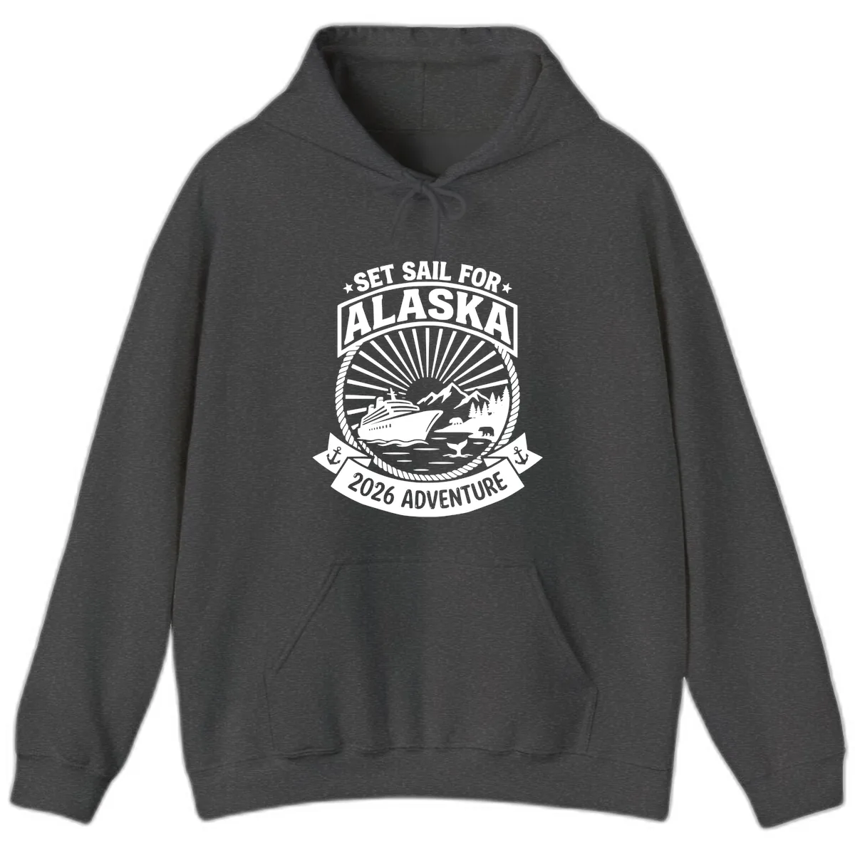Set Sail For Alaska 2026 Adventure Hoodie in Dark Heather