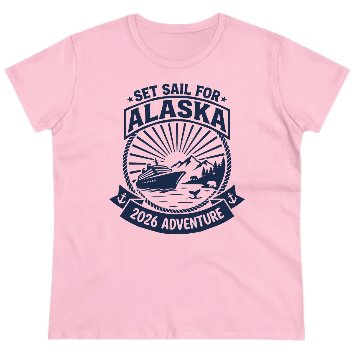Set Sail For Alaska 2026 Adventure Ladies Tee in Light Pink