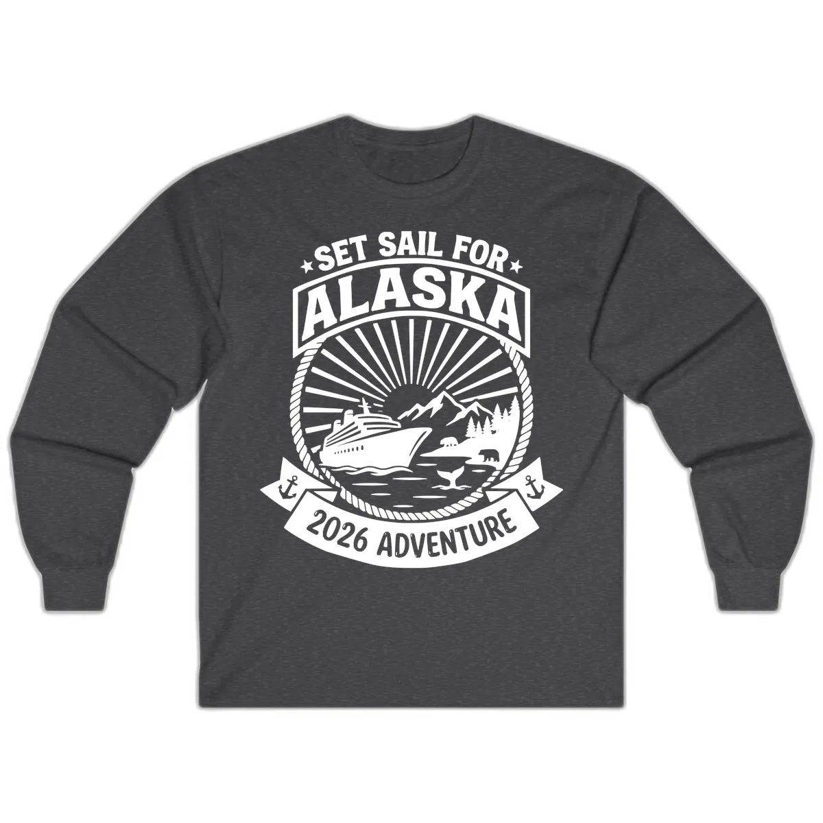 Set Sail For Alaska 2026 Adventure Long Sleeve in Dark Heather