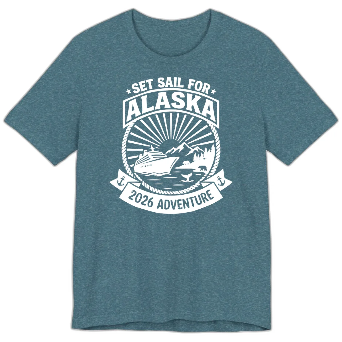 Set Sail For Alaska 2026 Adventure Premium T-Shirt in Heather Deep Teal