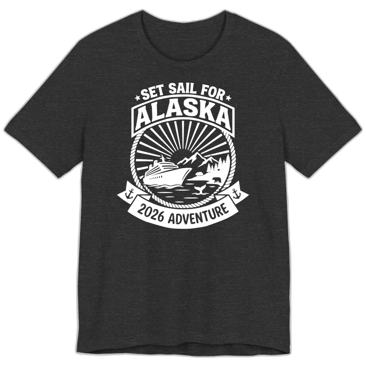 Set Sail For Alaska 2026 Adventure Premium T-Shirt in Dark Grey Heather