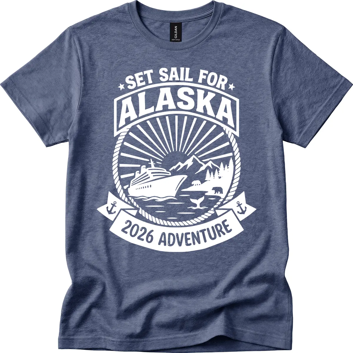 Set Sail For Alaska 2026 Adventure T-Shirt in Heather Navy