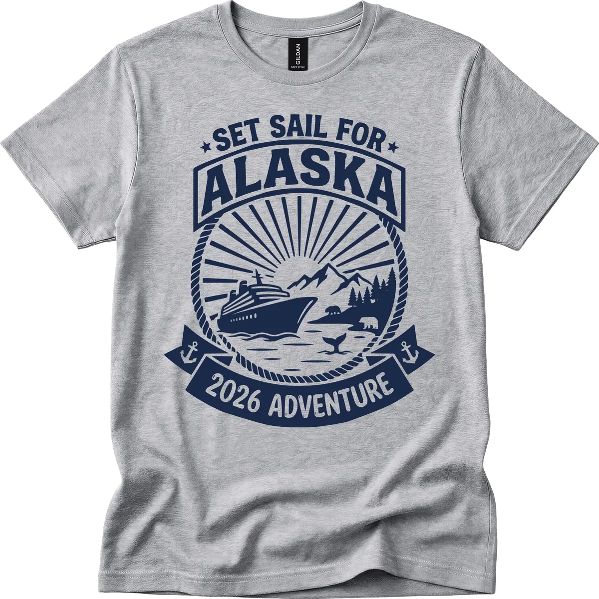 Set Sail For Alaska 2026 Adventure T-Shirt in Sport Grey
