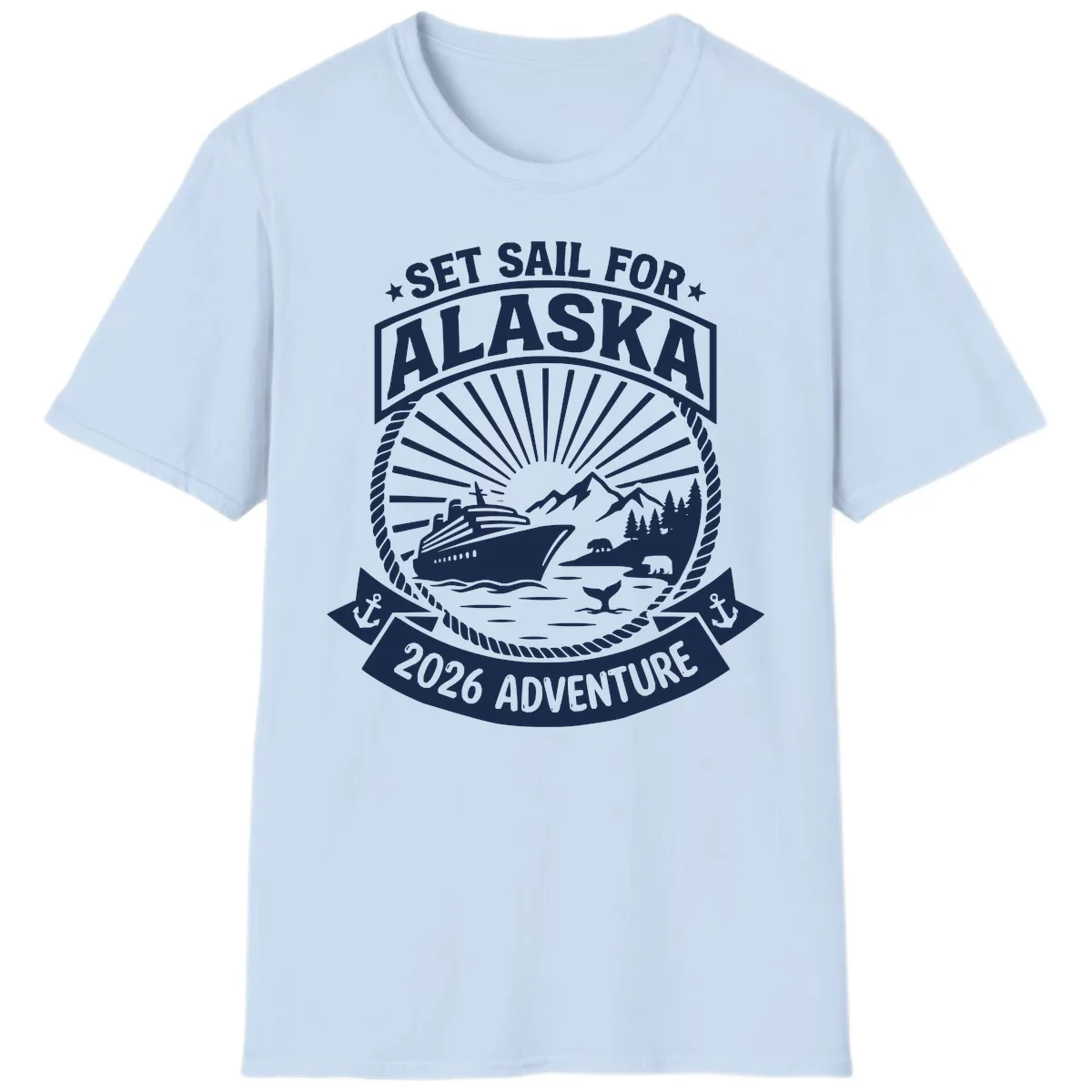 Set Sail For Alaska 2026 Adventure T-Shirt in Light Blue