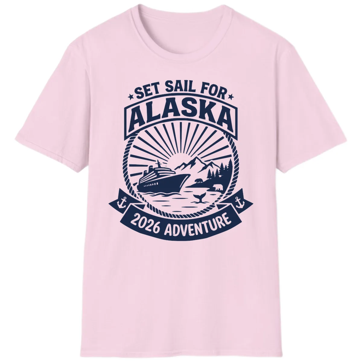 Set Sail For Alaska 2026 Adventure T-Shirt in Light Pink